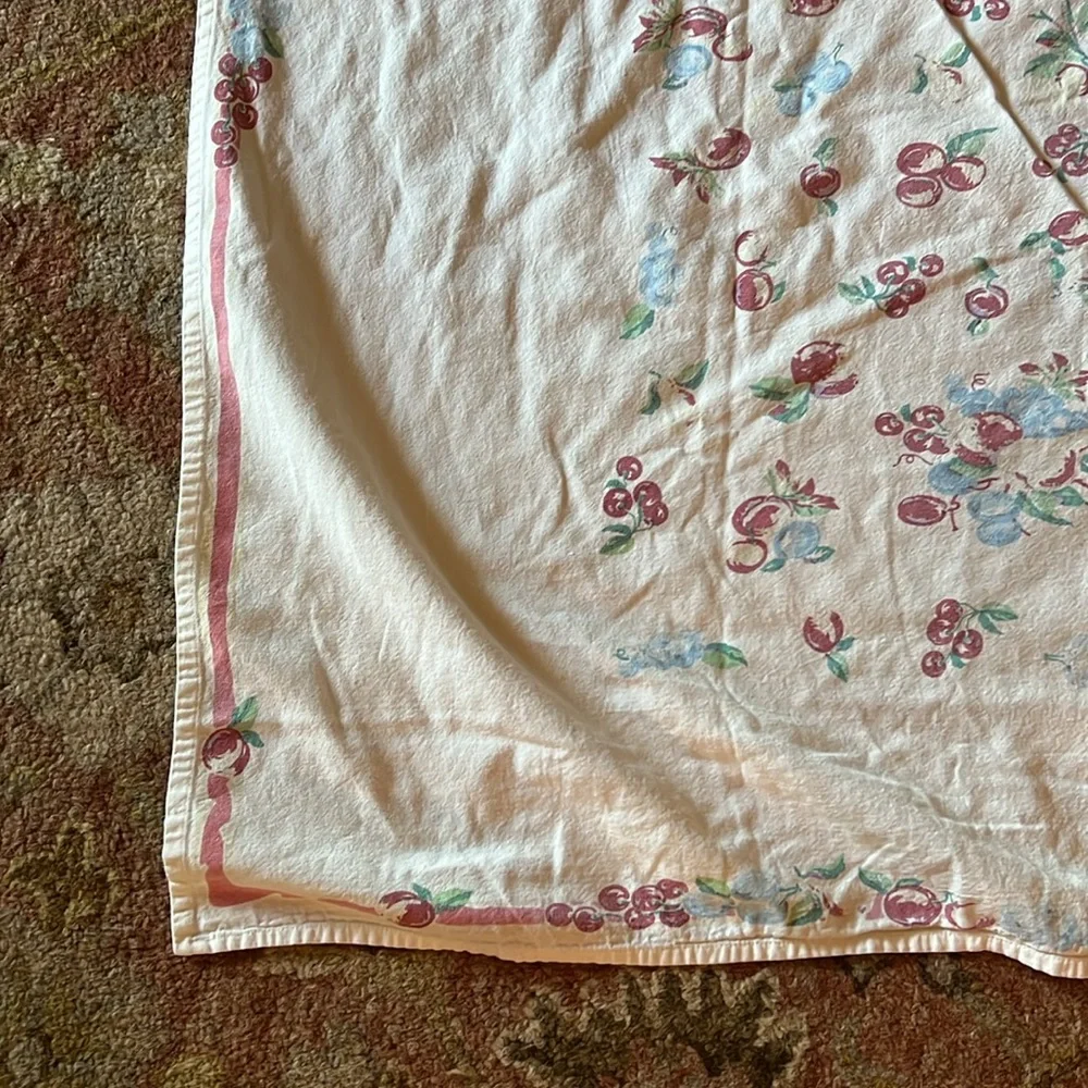 Large Vintage Cherries & Apple print tablecloth 72” x 60”